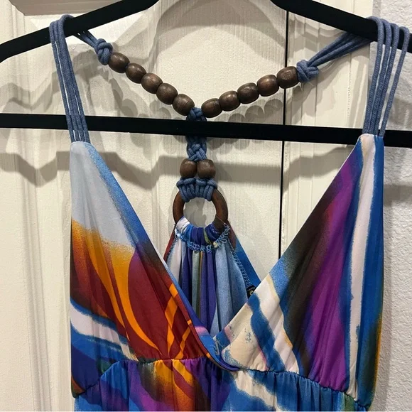 Ocean blue brand sundress/coverup with wooden beads - Picture 4 of 6